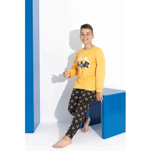 Tarık 5-9 Yaş Erkek Çocuk Batman Baskılı İnterlok Pijama Takımı 4126270 - SARI