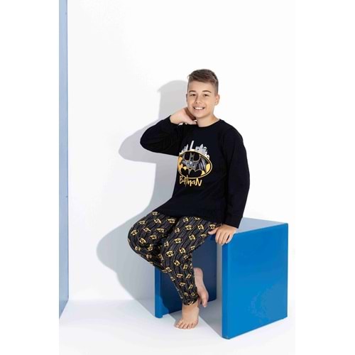 Tarık 5-9 Yaş Erkek Çocuk Batman Baskılı İnterlok Pijama Takımı 4126270 - SİYAH