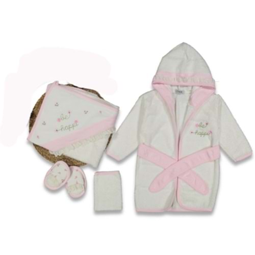 Gaye Bebe Be Happy Nakışlı Bornoz Seti -896530 - PEMBE