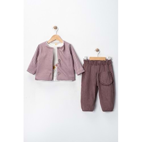 Via Girls Üçlü Hırkalı Takım-9721370 - GÜL KURUSU