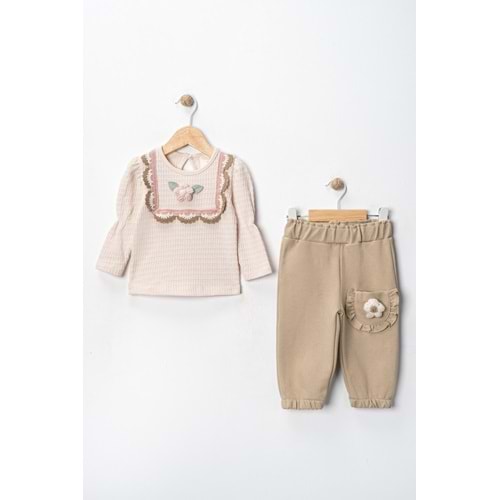 Via Girls İkili Çiçek Detaylı Takım-9778285 - BEJ