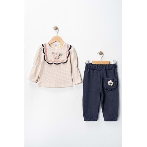 Via Girls İkili Çiçek Detaylı Takım-9778285 - LACİVERT