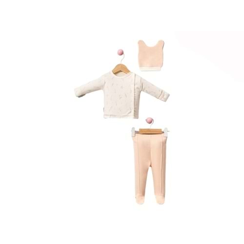 Babycan 9351 Dijital Çiçekli Üçlü Yenidoğan Takım - PUDRA