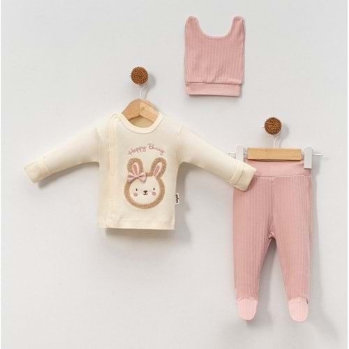 Babycan 9406 Tokalı Tavşan Üçlü Yenidoğan Takım - GÜL KURUSU