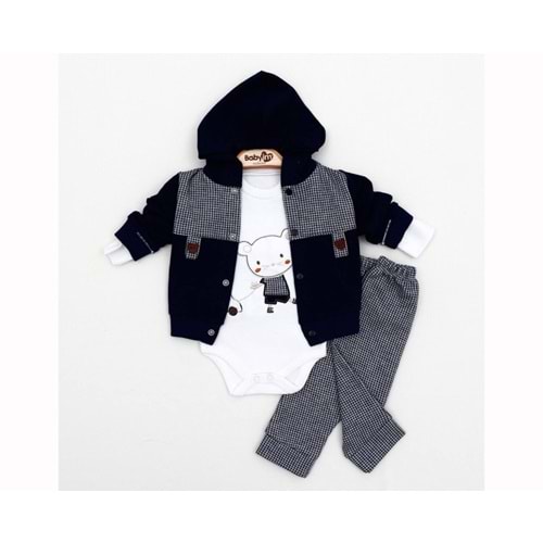 Babyim 2041 3-6-9 Erkek Ayıcıklı Hırkalı Bebek Takım - SİYAH