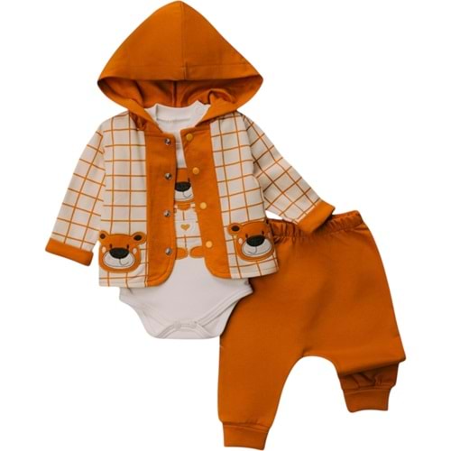 Mini Pakel 3-12 Aylık Erkek Cepleri Ayılı Üçlü Takım-1367235 - KAHVERENGİ