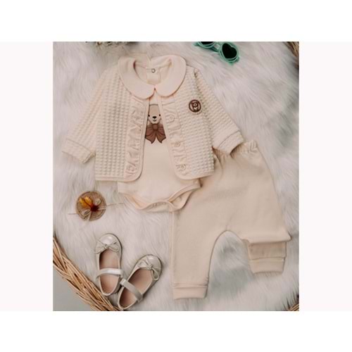 Mini Pakel 3-12 Aylık Kız Kapotineli Hırkalı Üçlü Takım-1389285 - BEJ