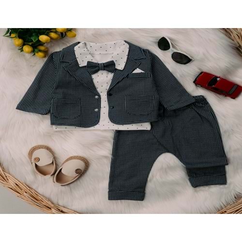 Mini Pakel 3-12 Aylık Erkek Mendilli Hırkalı Üçlü Takım-1385300 - LACİVERT