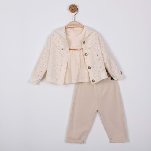 Minino Kız Dantelli Hırkalı Takım-1601310 - BEJ