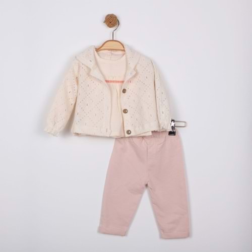 Minino Kız Dantelli Hırkalı Takım-1601310 - SOMON