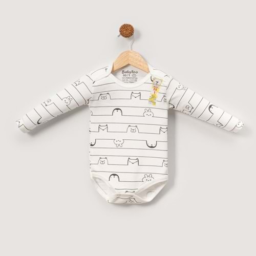 Babytoo 1-3 Yaş Bebek Uzun Kollu Çıtçıtlı Badi Çizgili Hayvan-70830860 - KREM