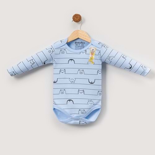 Babytoo 1-3 Yaş Bebek Uzun Kollu Çıtçıtlı Badi Çizgili Hayvan-70830860 - MAVİ