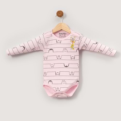 Babytoo 1-3 Yaş Bebek Uzun Kollu Çıtçıtlı Badi Çizgili Hayvan-70830860 - PEMBE