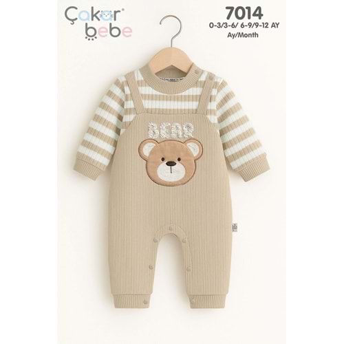 Çakar Bebe 3-12 Aylık Çizgili Erkek Tulum-7014145 - BEJ