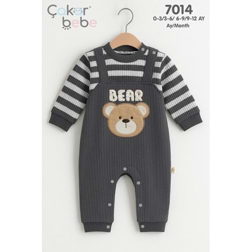 Çakar Bebe 3-12 Aylık Çizgili Erkek Tulum-7014145 - GRİ