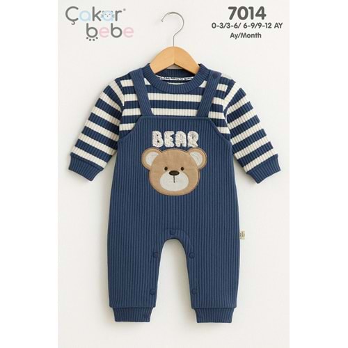 Çakar Bebe 3-12 Aylık Çizgili Erkek Tulum-7014145 - MAVİ