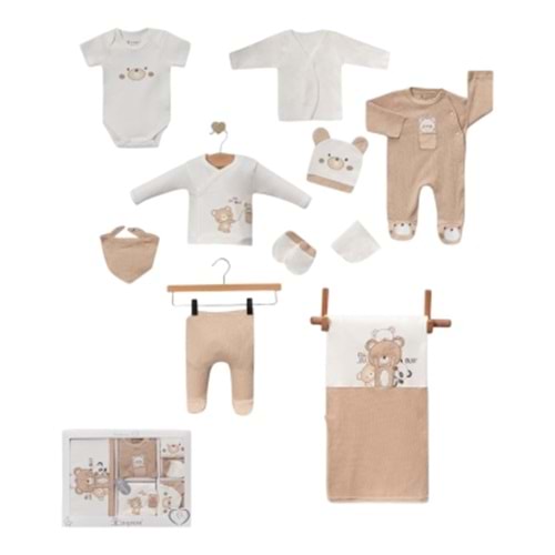 Cayzen Waffle Ayıcık Nakışlı 10 Parça Hastane Çıkışı 3002635 - AÇIK KAHVE