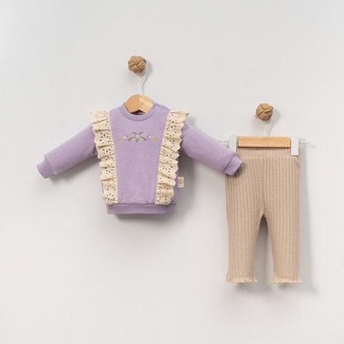 Çakar Bebe 6-18 Aylık Güllü Nakışlı 2li Takım -8035155 - LİLA