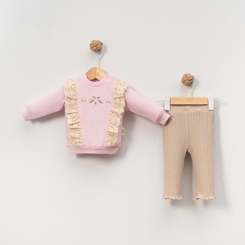 Çakar Bebe 6-18 Aylık Güllü Nakışlı 2li Takım -8035155 - PEMBE