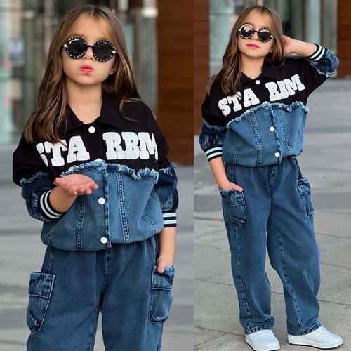 Starbm Nakışlı Kız Kotlu Takım 5-14 Yaş-2555910 - SİYAH