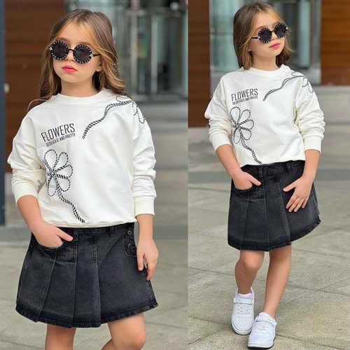 Flowers Desenli İkili Kız Takım 3-10 Yaş-13245640 - BEYAZ