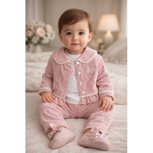 Kumru Papatya Nakışlı 3 lü Kız Takım 6-18 Aylık-4464403 - GÜL KURUSU