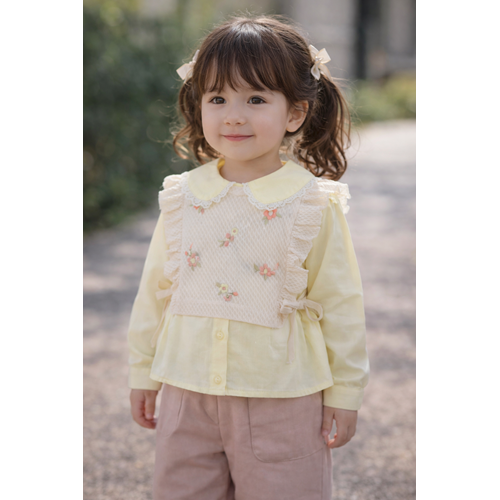 Kumru Fırfırlı Çiçek Nakışlı Süveterli 3 lü Kız Takım 6-18 Aylık-4442395 - SARI