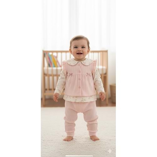 Kumru Fiyonklu Yelekli Kız 3 lü Takım 6-18 Aylık-4460422 - SOMON