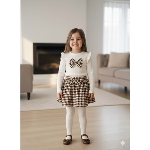 Deco Taşlı Fiyonklu Etekli Takım 9-24 Aylık-56439219 - KAHVERENGİ