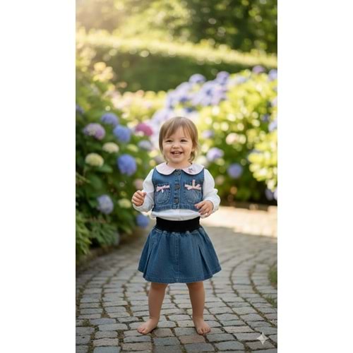 Ecol Kız Mini Yelekli Kot Kız Takım 2-5 Yaş-1728500 - KREM