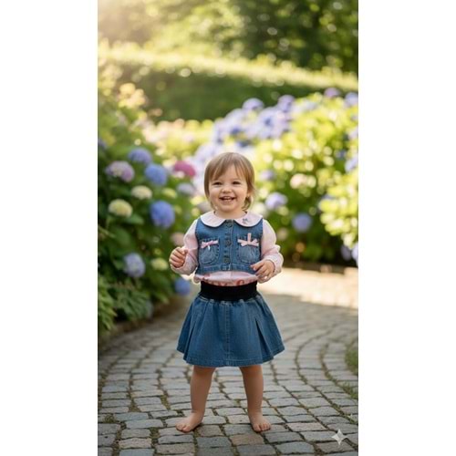 Ecol Kız Mini Yelekli Kot Kız Takım 2-5 Yaş-1728500 - PEMBE