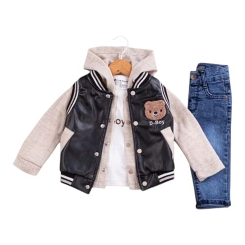 Donino D Boy Nakışlı Deri Yelekli Erkek Takım 6-24 Aylık-50641612 - SİYAH