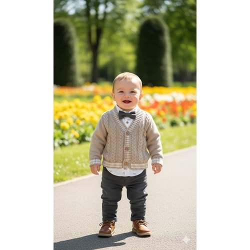 Iggy Örgü Hırkalı Papyonlu 3 Lü Erkek Takım 6-24 Aylık-126019627 - BEJ