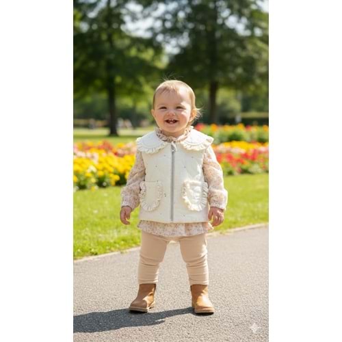 Hippıl Yelekli Çiçekli Üçlü Kız Takım 6-18 Aylık-5253636 - BEJ