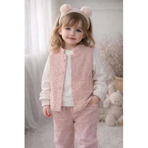 Bebiço Kız Yelekli Fiyonklu 3 lü Takım 6-24 Aylık-5429580 - PEMBE