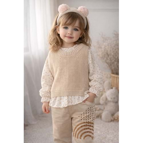 Bebiço Kız Süveterli 3 Lü Takım 2-5 Yaş-5423720 - BEJ