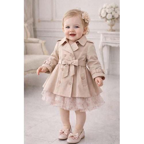 Bebiço Kız Trençkotlu Elbiseli Külotlu Çoraplı 3 lü Takım 6-24 Aylık -5415640 - KAHVERENGİ