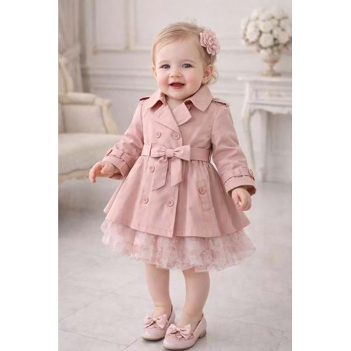 Bebiço Kız Trençkotlu Elbiseli Külotlu Çoraplı 3 lü Takım 6-24 Aylık -5415640 - PEMBE