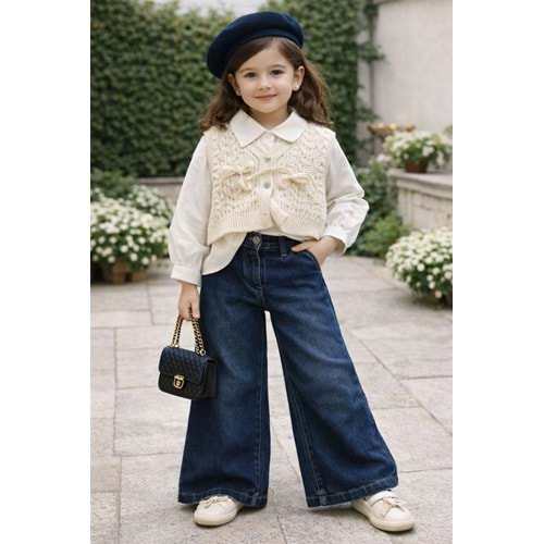 Miss Elitte Örgü Yelekli Taş Detaylı 3 Lü Takım 6-9 Yaş-1027970 - KREM