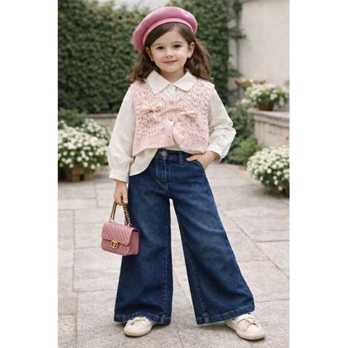 Miss Elitte Örgü Yelekli Taş Detaylı 3 Lü Takım 6-9 Yaş-1027970 - PEMBE