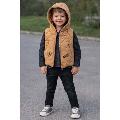 Yavrucak Go Baskılı Yelekli Takım 1-4 Yaş-3822690 - KAHVERENGİ