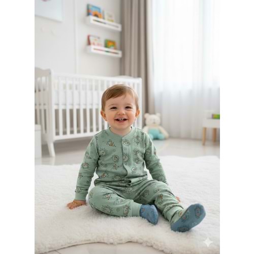 Miniworld Erkek 6-24 Aylık Uzay Baskılı Çıtçıtlı Pijama Takımı-18836169 - AÇIK YEŞİL