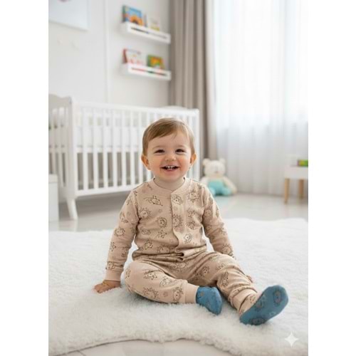 Miniworld Erkek 6-24 Aylık Uzay Baskılı Çıtçıtlı Pijama Takımı-18836169 - BEJ