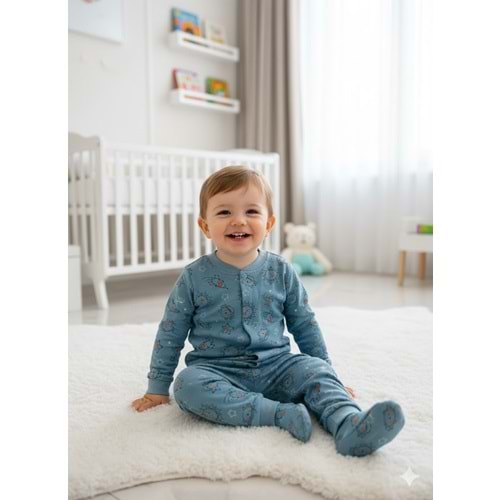 Miniworld Erkek 6-24 Aylık Uzay Baskılı Çıtçıtlı Pijama Takımı-18836169 - MAVİ