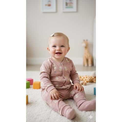Miniworld Kız 6-24 Aylık Ayıcık Baskılı Çıtçıtlı Yaka Pijama Takımı-18728169 - GÜL KURUSU