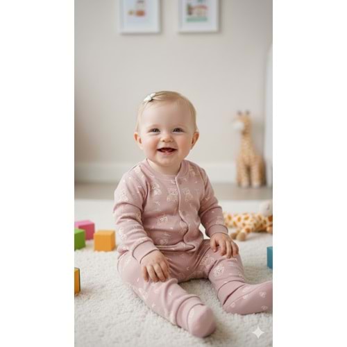 Miniworld Kız 6-24 Aylık Ayıcık Baskılı Çıtçıtlı Yaka Pijama Takımı-18728169 - PUDRA