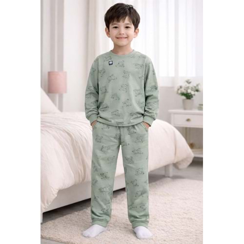 Miniworld Erkek 10-12 Yaş Ayıcık Baskılı Sıfır Yaka Pijama Takımı-19069299 - AÇIK YEŞİL