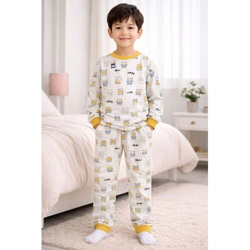 Miniworld Erkek 10-12 Yaş Bear Baskılı Sıfır Yaka Pijama Takımı-19084299 - HARDAL