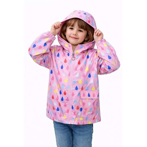 Asya Kids Damla Desenli Kız Yağmurluk 3-7 Yaş-5560400 - PEMBE