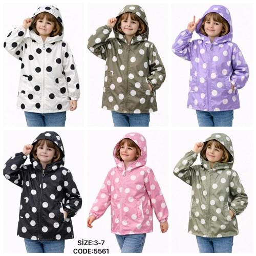 Asya Kids Puantiyeli Kız Yağmurluk 3-7 Yaş-5561400 - SU YEŞİLİ